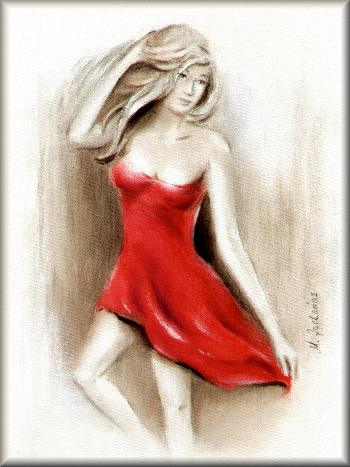 girl rotes kleid tanzend malerei