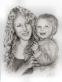 Portrait Mutter mit Kind, Bleistiftzeichnung