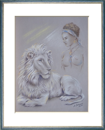 Lion shamanism Spirituality Holy white Lions Africa, pastel drawing