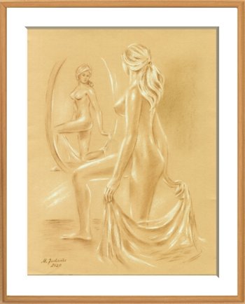 Schöne Frau am Spiegel erotische Pastellzeichnung
