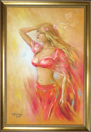 Girl in red dress with butterflies erotic art
