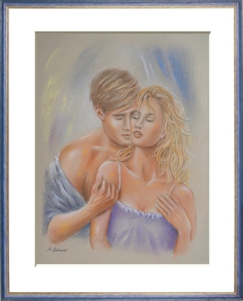 Romantic loving couple, Pastel painting 